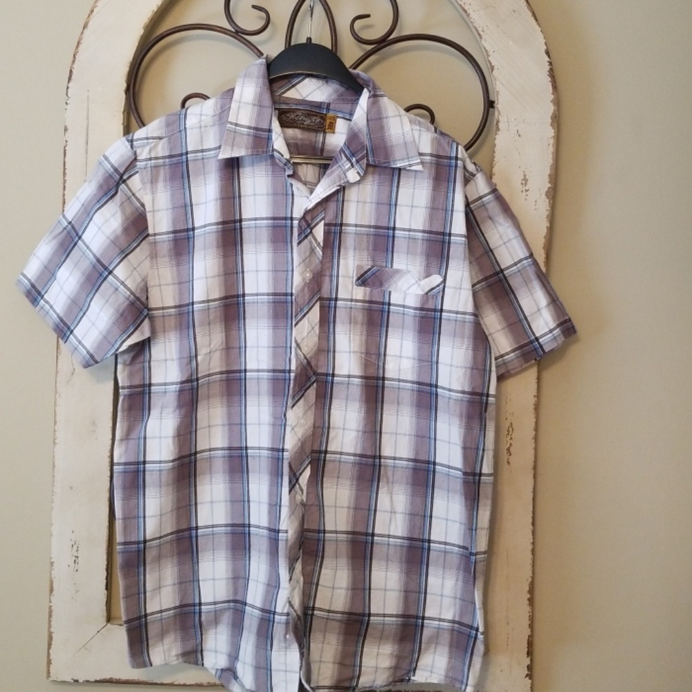 Short Sleeve Woven Blue and Grey